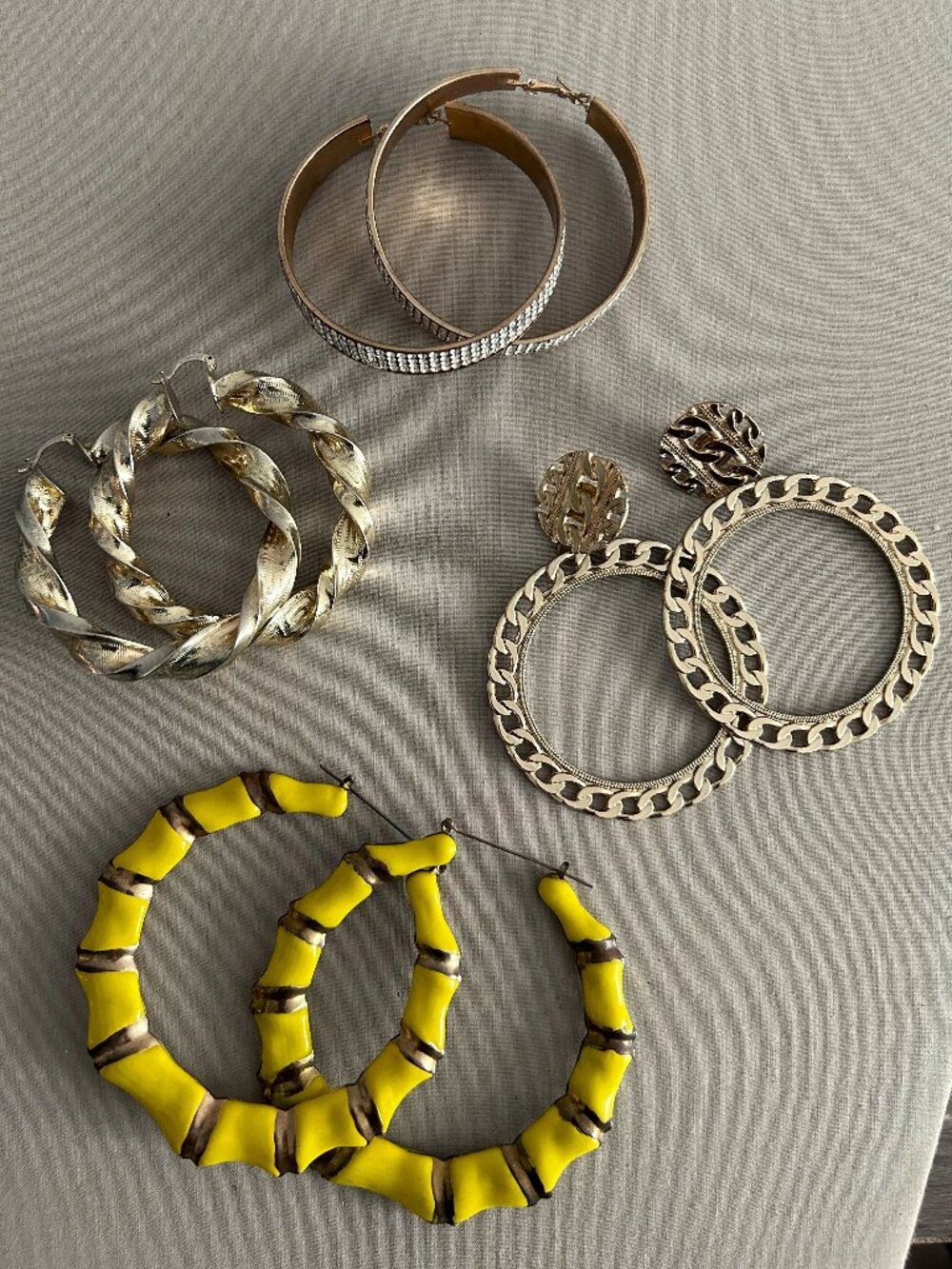 Bamboo Twist Chain Gold Metal Hoop Earrings Bundle